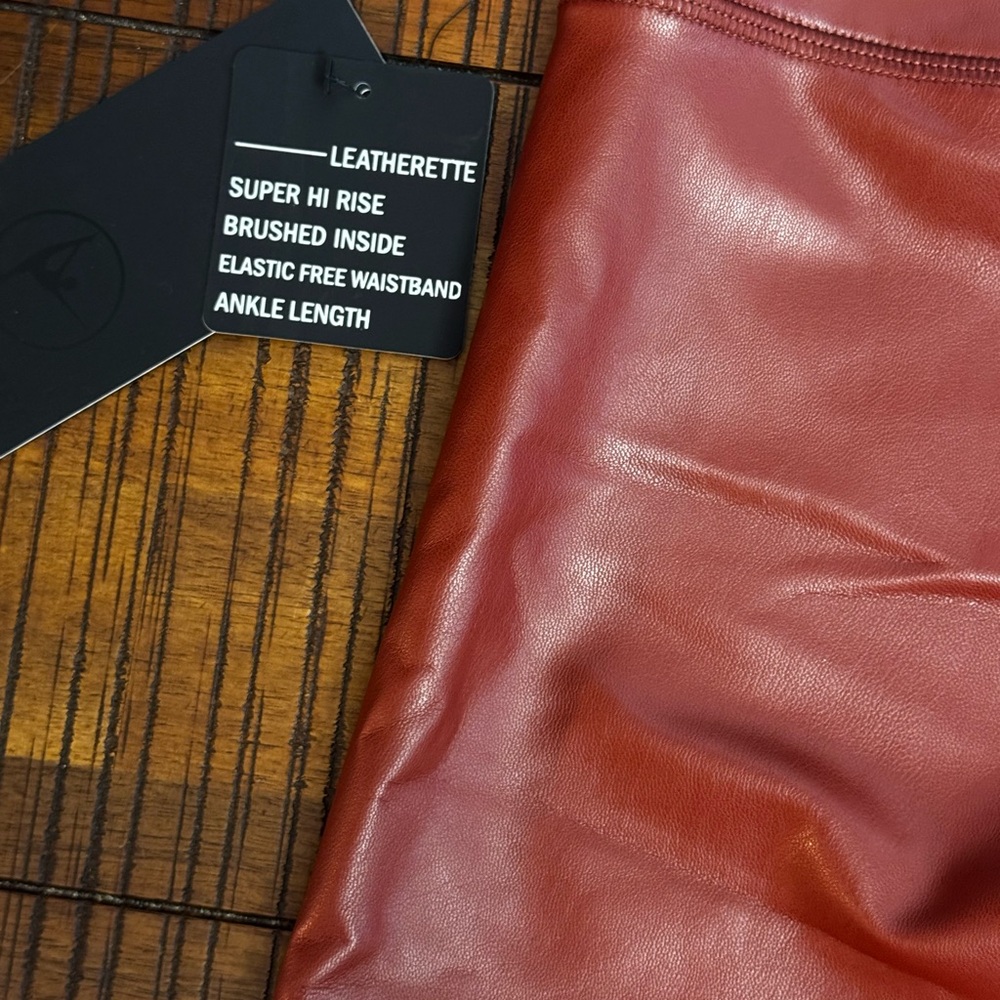 90 Degree By Reflex High-Waist Faux Leather Leggings in Burgundy - Picture 6 of 8